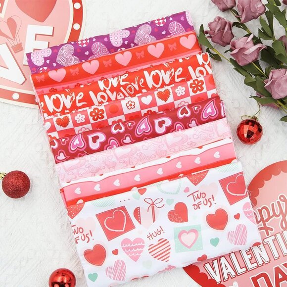 8 PCS Valentine Fabric Squares - Pink Cotton Quilting, Love & Floral Patterns fo - Picture 4 of 7